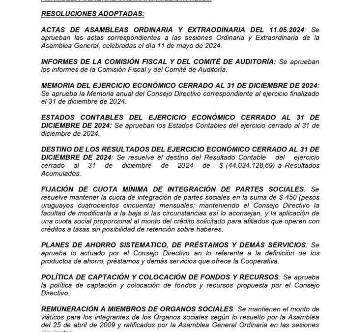 Resumen del acta N° 62