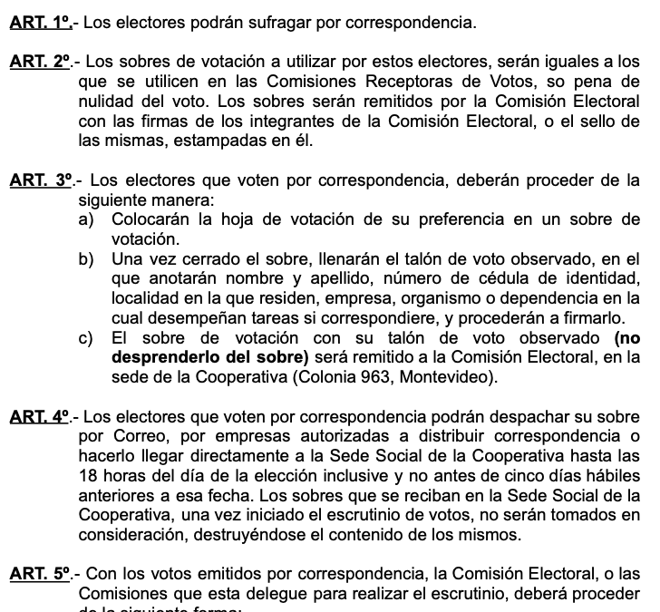 Reglamentación del voto por correspondencia