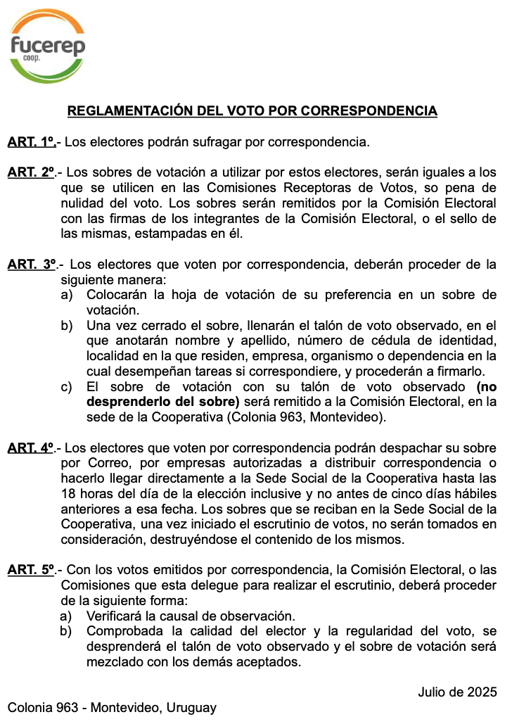 Reglamentación del voto por correspondencia